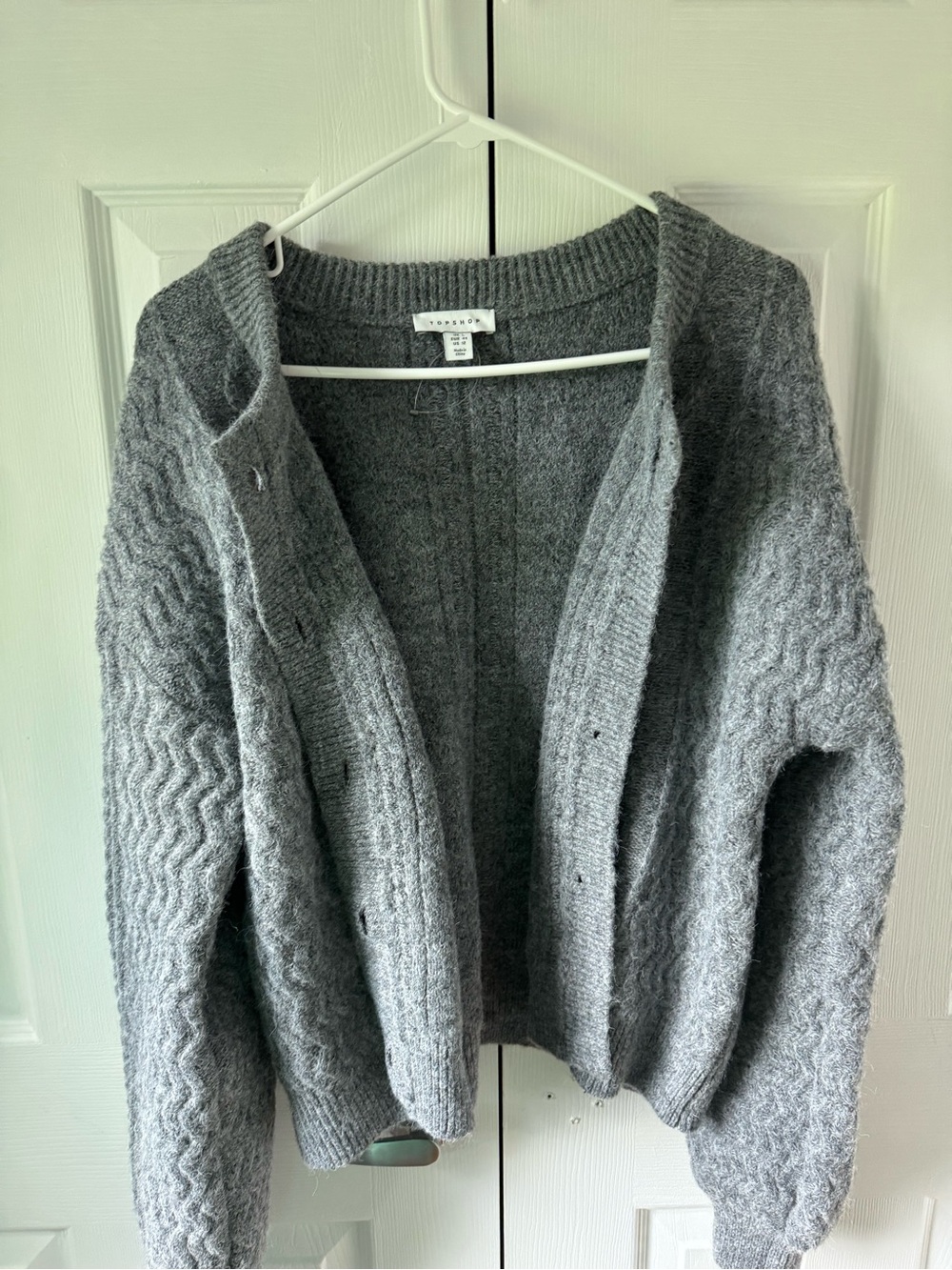 Topshop Gray Knitted Open-Front Cardigan